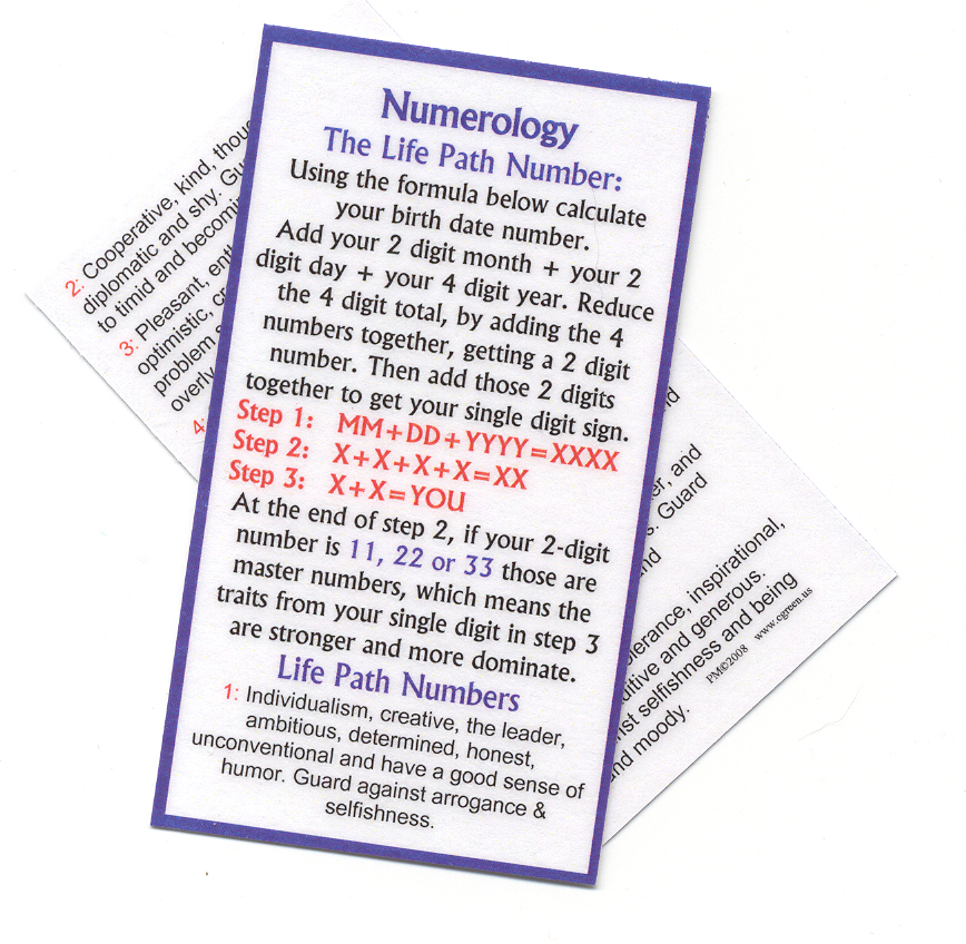 Life Path Numerology Wallet card